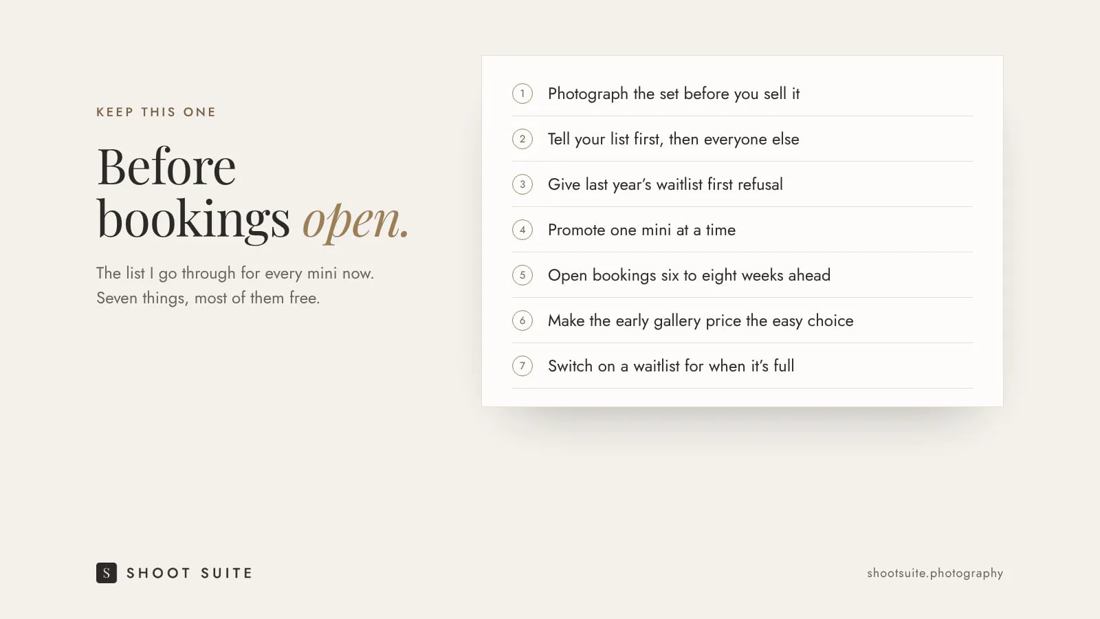 A seven point checklist for planning a mini session