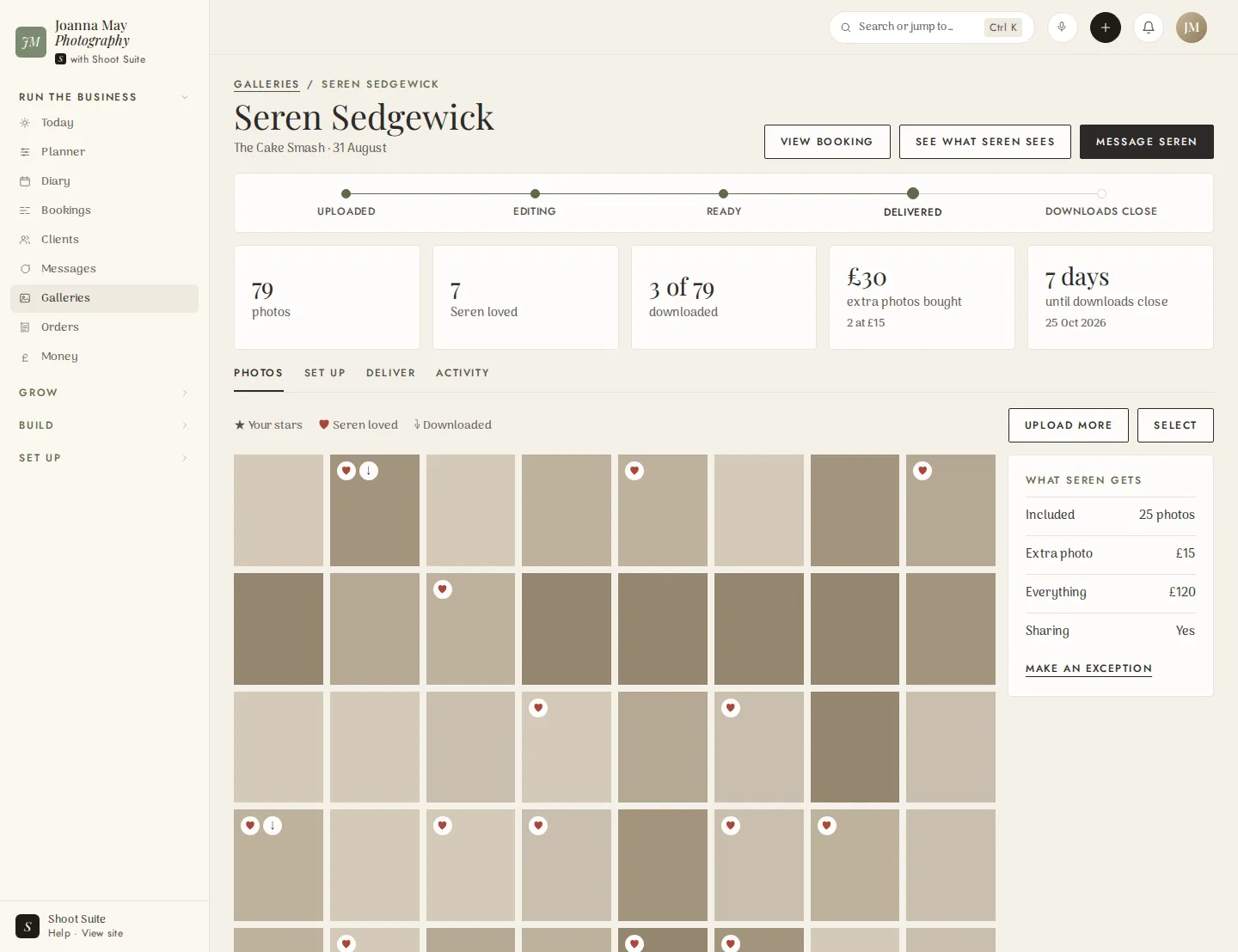 A gallery in the admin: what the client loved, downloaded and bought